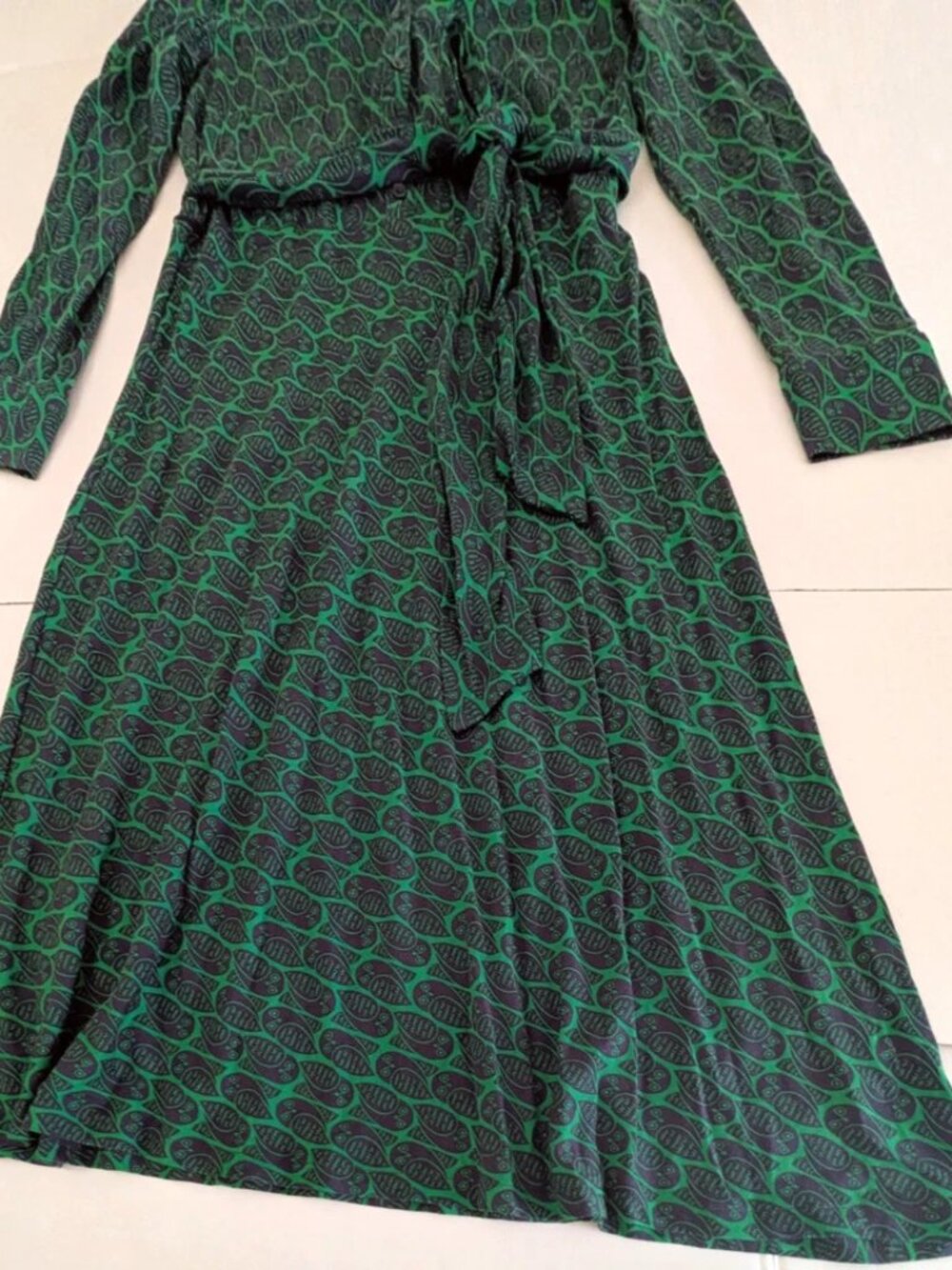 BODEN Laura Jersey Midi Shirt Dress Green Navy Owl Pattern Long Sleeve 8R NWOT - Picture 5 of 12